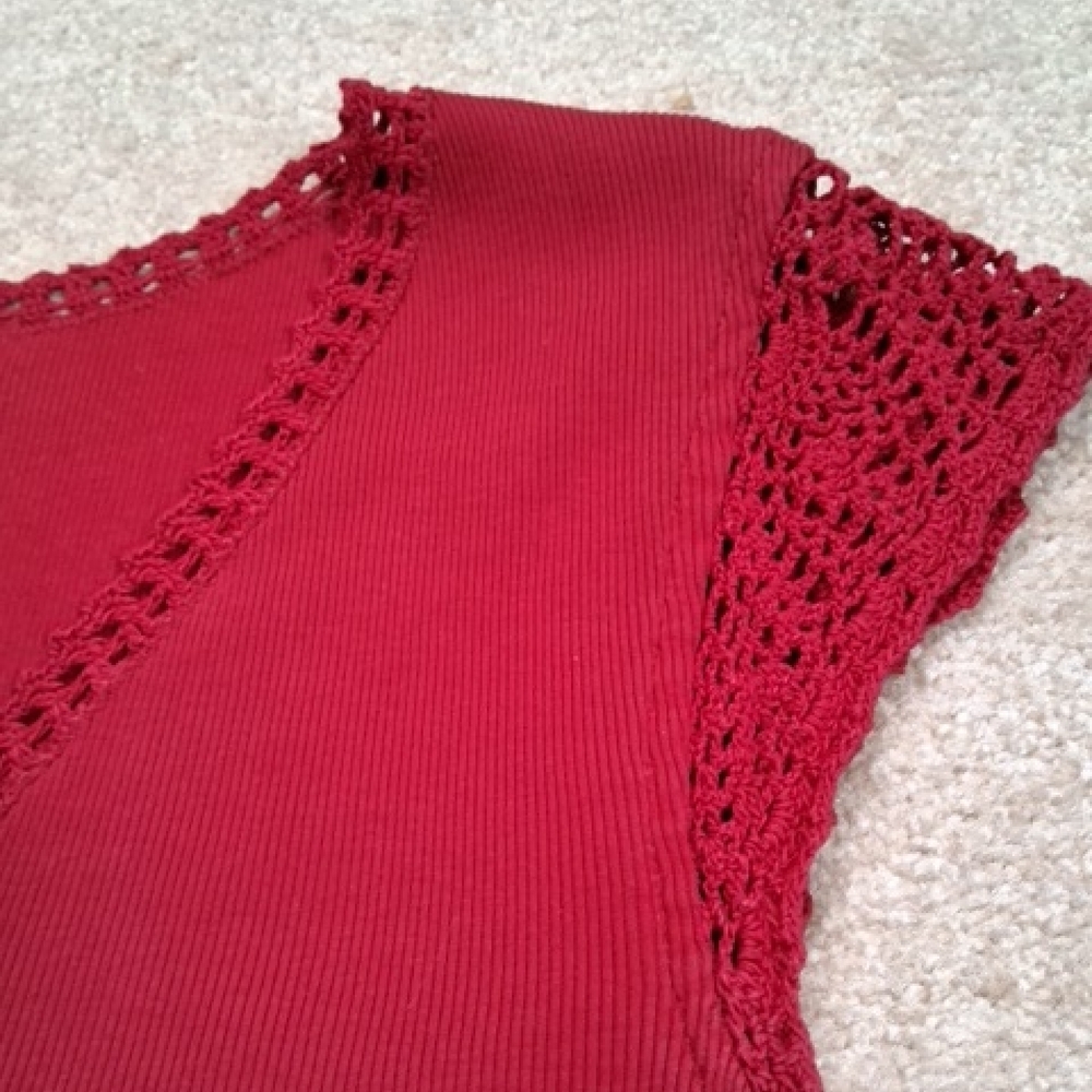 Lauren Ralph Lauren Red Crochet Trim Tank Top, Size PM
